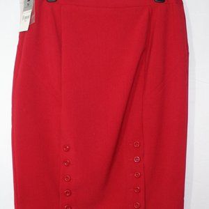 Red Pencil Skirt with Buttons Down Front